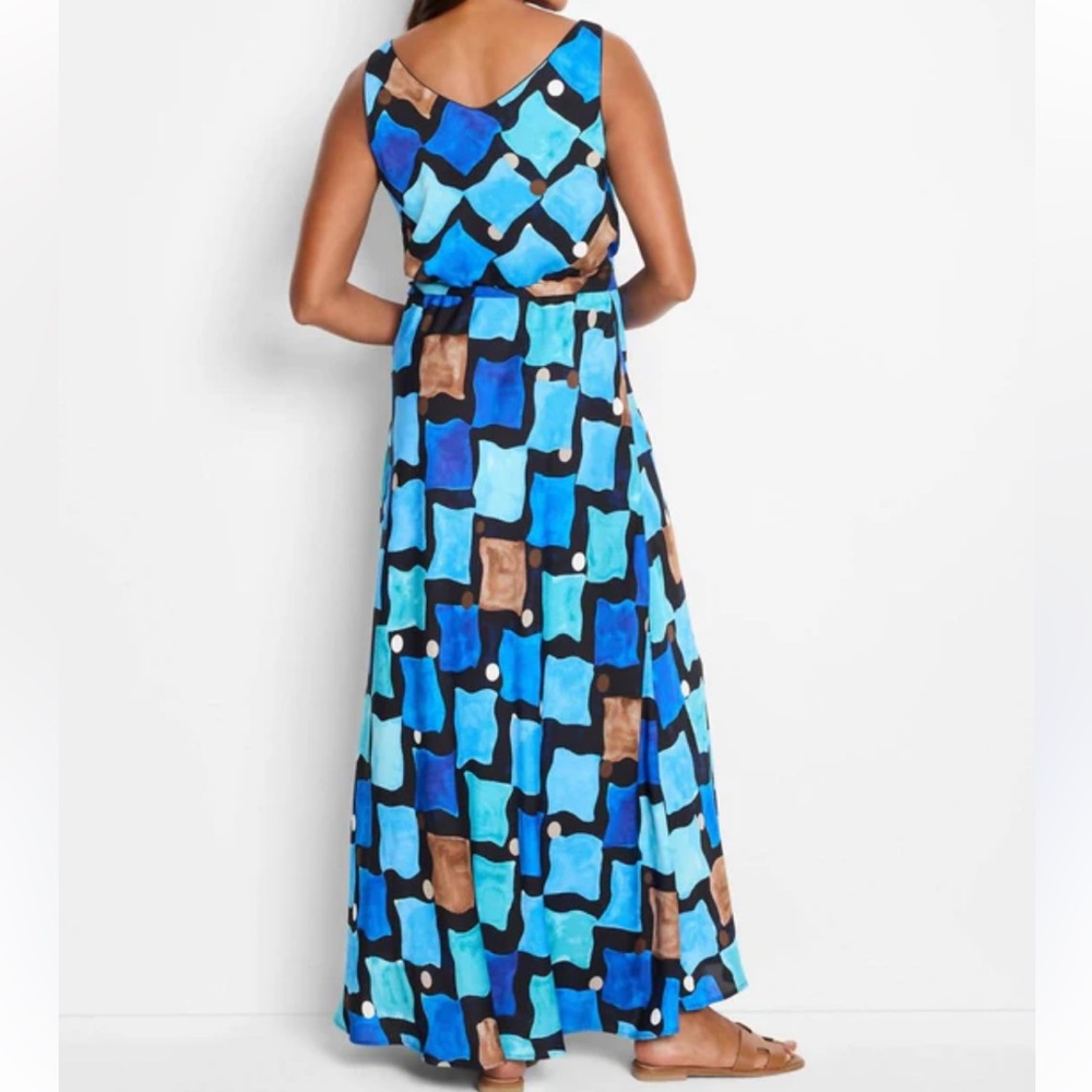 NWT NIC+ZOE Sea Glass Geometric Maxi Dress Bianca new